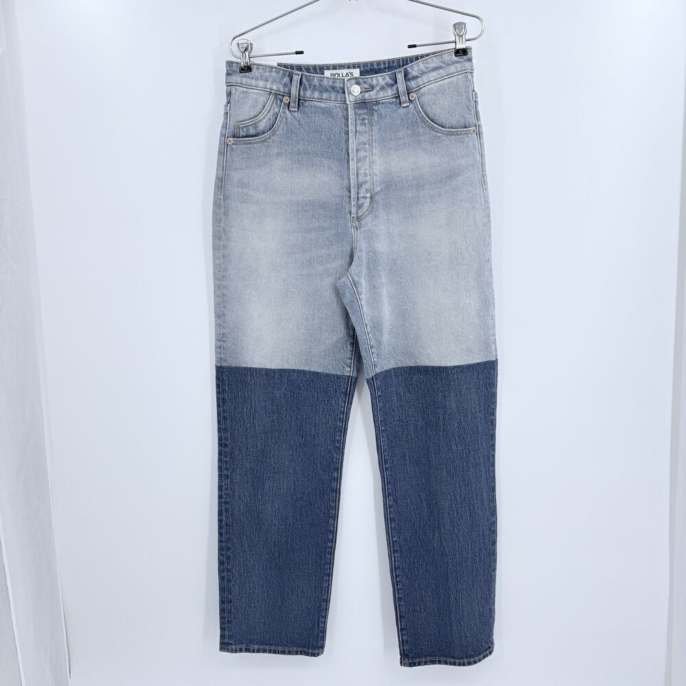 Rollas Brent Splice Patchwork Jeans Womens 30 High Rise Straight Leg Relaxed Fit